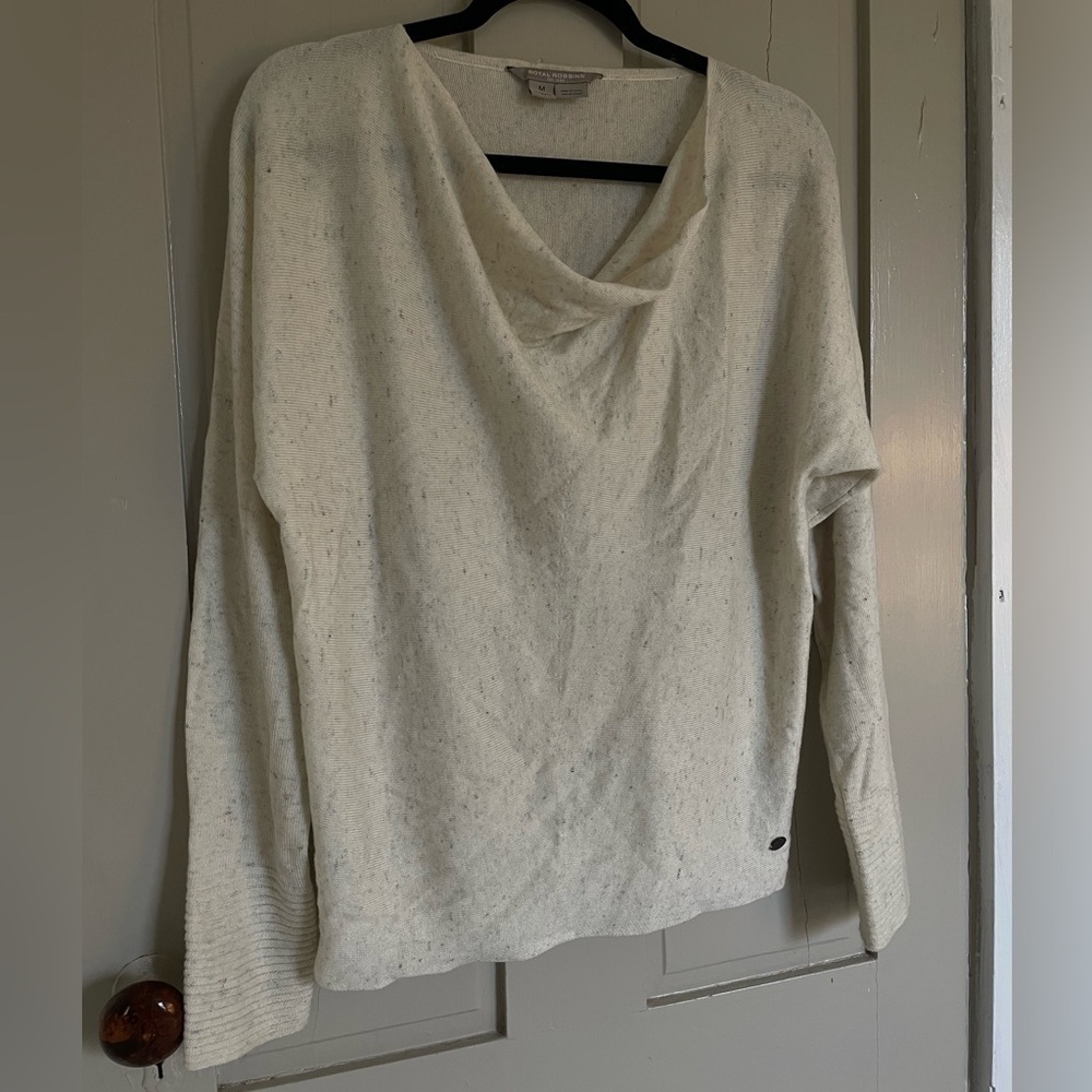 Royal Robbins Cream Cowl Neck Sweater Soft Knit Wool Linen Blend Stretchy Comfy - Picture 8 of 9